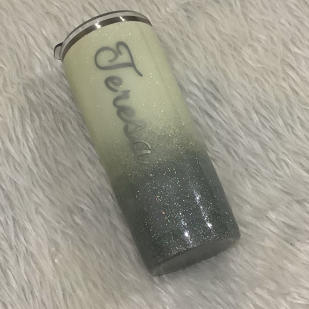 Sparkling silver metallic white coffee tea travel tumbler